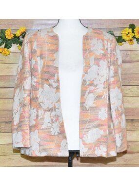 Alfred Dunner Ladies 10 Textured Button Open Front Blazer Jacket Floral Office